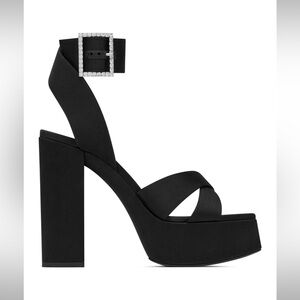 Saint Laurent Bianca Satin Black Platform Heels